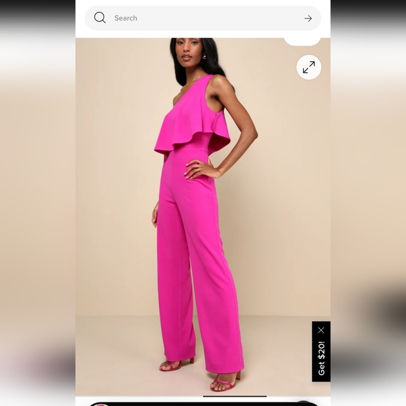 Lulu's Vibrant Pink One-Shoulder Jumpsuit Magneta One Shoulder Tiered Wide Leg - Picture 3 of 7